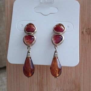 Gold Tone Amber Colored Dangle Earrings